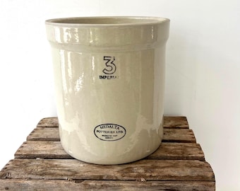Antique Medalta Stoneware Crock, 3 Gallon, Alberta Pottery, 1930s Farmhouse Decor