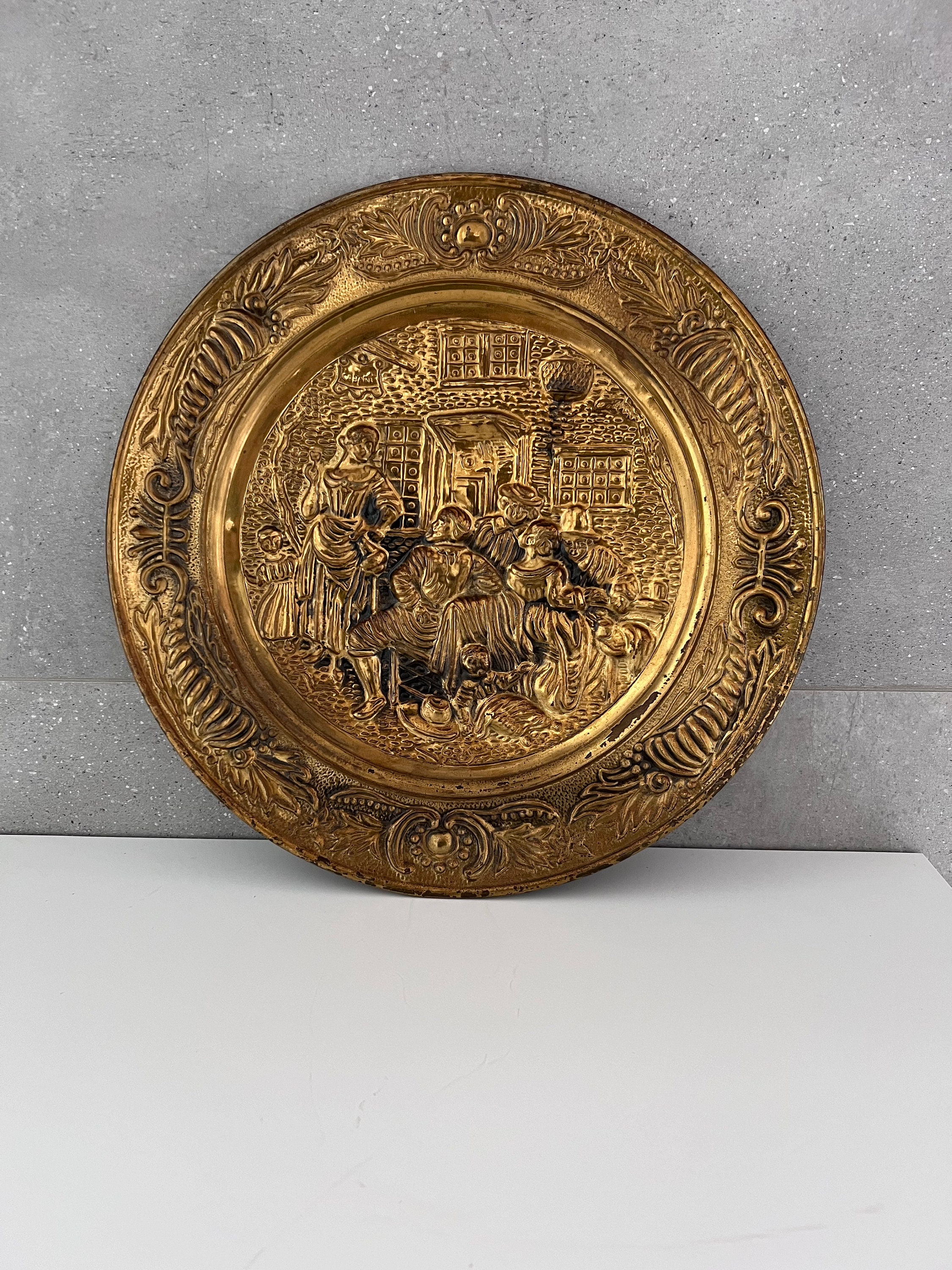 Vintage Hammered Brass Plate: English Pub Scene Wall Decor - Etsy