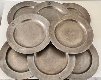 Vintage 10" WILTON PEWTER PLATES, Armetale R.W.P. Dinner Plates, Rustic Tavern-Style Plates, Wilton Columbia, Americana, Replacement Plate