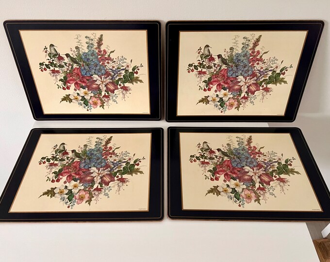 Vintage FLORAL PIMPERNEL PLACEMATS, Set of Four 4 Matching Hardback