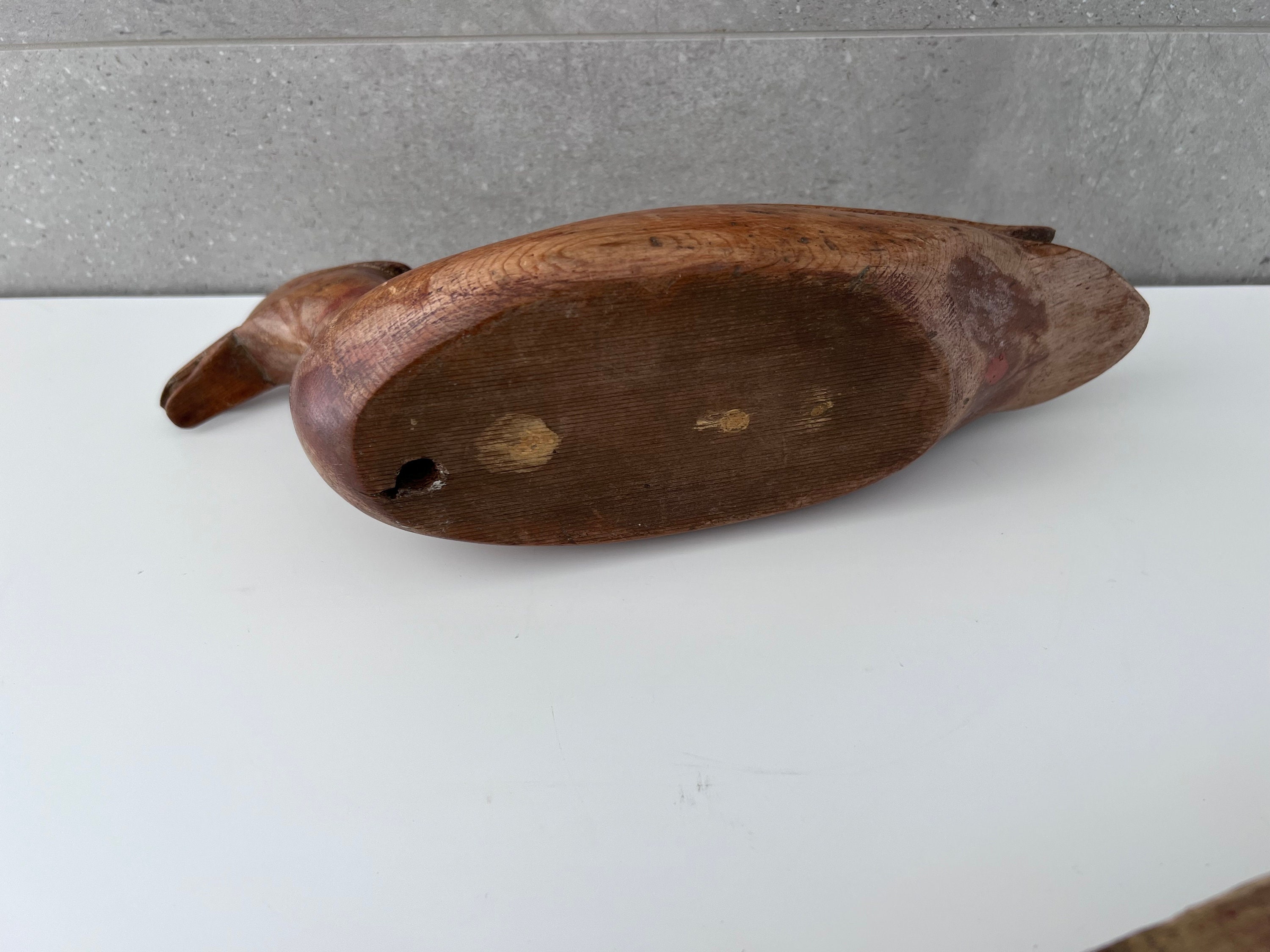 Ancien Leurre Canard Colvert En Bois Sculpté Main - Sans Tête - USA