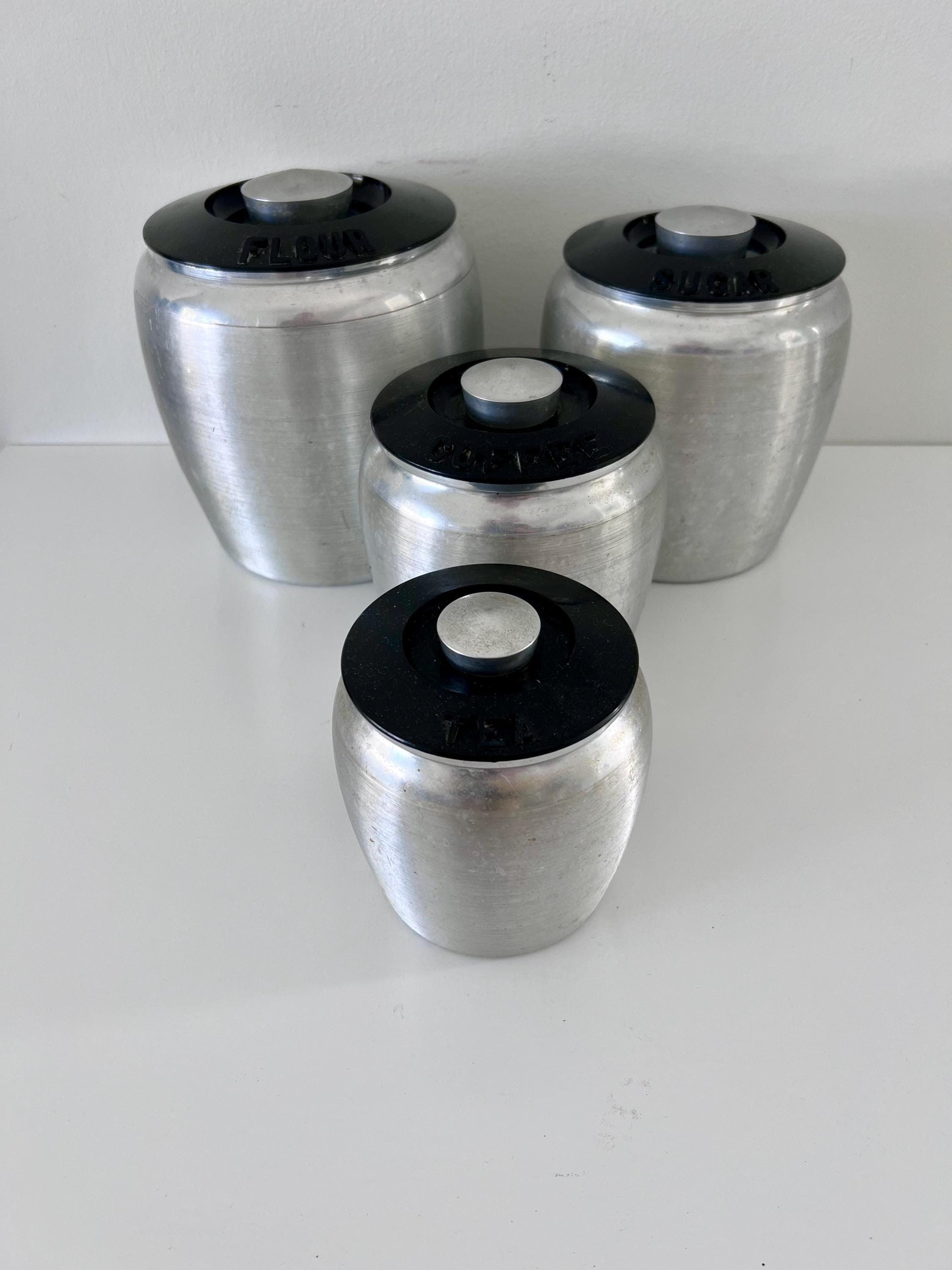 Vintage KROMEX Aluminum Kitchen Canisters: Mid-Century Modern Set of 4