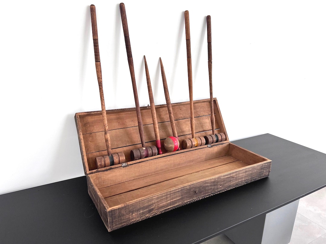 Ancien Grand Jeu De Croquet En Bois – Modèle Signé – Très Beau