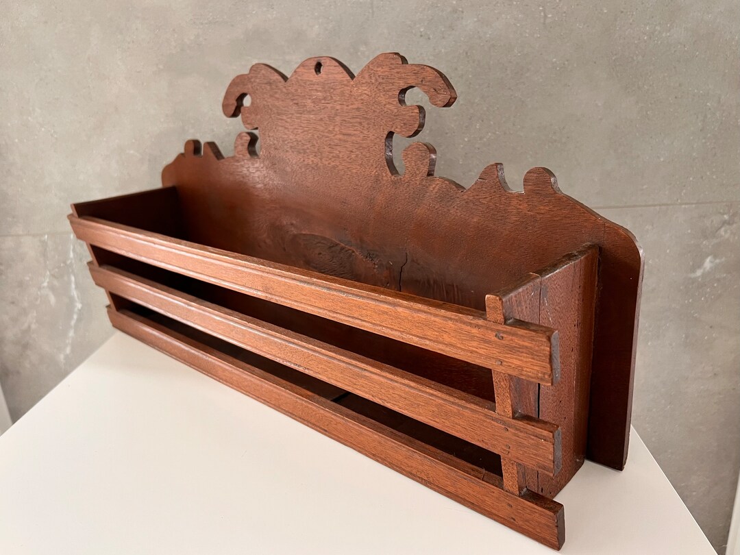 Vintage WOOD HANGING WALL Shelf, Early 1900s, Entryway or Office Catch ...