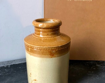 Vintage 2-TONE STONEWARE CROCK, Small Antique Two-Tone Pottery Crock, Mustard Colour, Early 1900s Stoneware, Farmhouse Rustic Decor