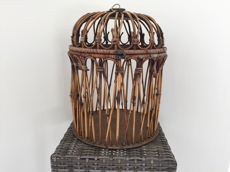 Cage à Oiseaux Vintage En Bambou Cage à Oiseaux Ancienne Rond En Bambou En Forme De Dôme Haut Cage à Oiseaux Des Années 1930 Suspendre Bird Cage