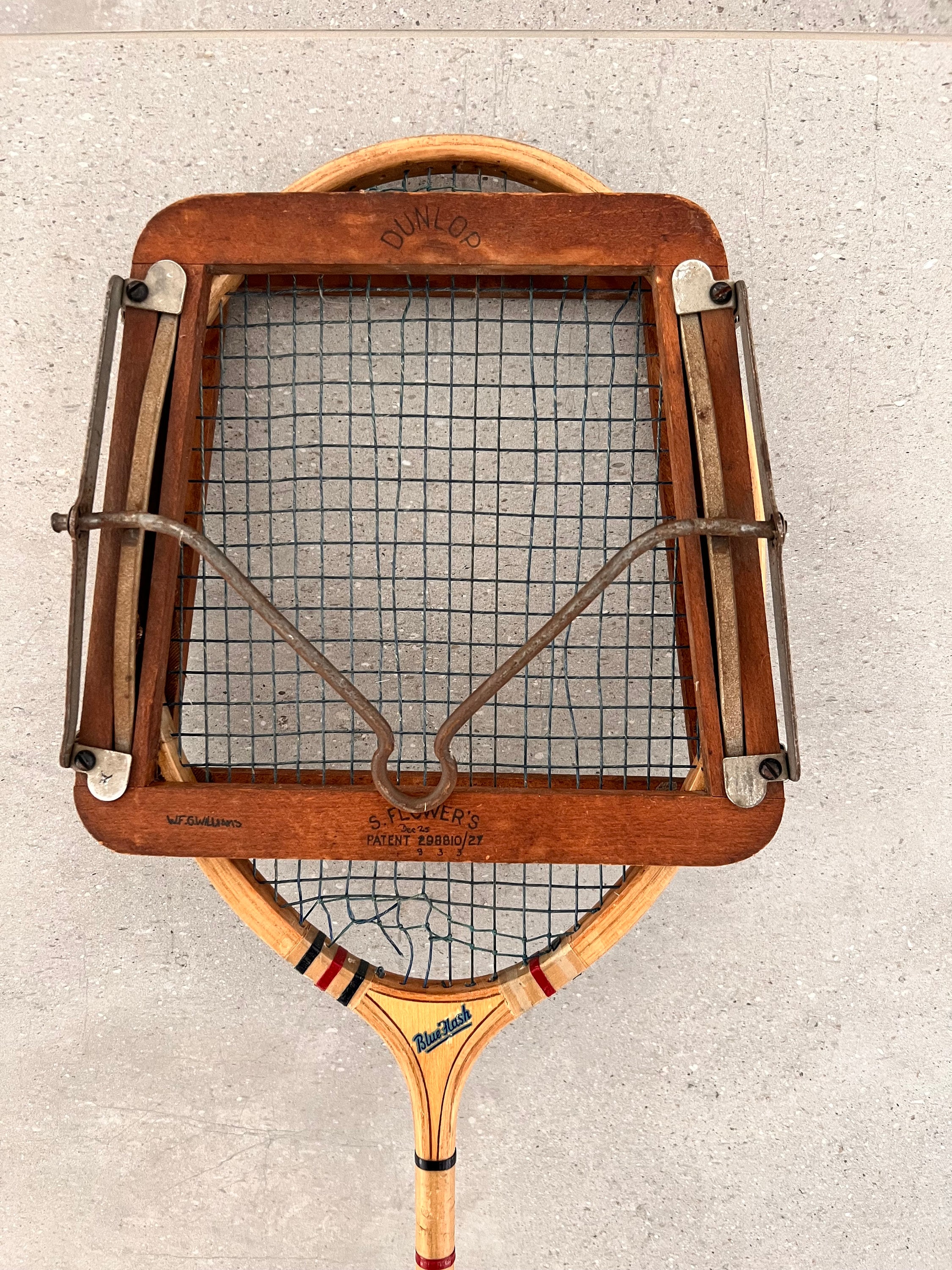 Ancienne raquette de badminton Dunlop double bleue avec presse