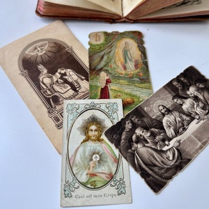 Vintage 1920s COMMUNION CONFIRMATION SOUVENIR Cards, Set of 4 Full Color & Sepia Religious Keepsake Cards, French Religious Prayer Cards
