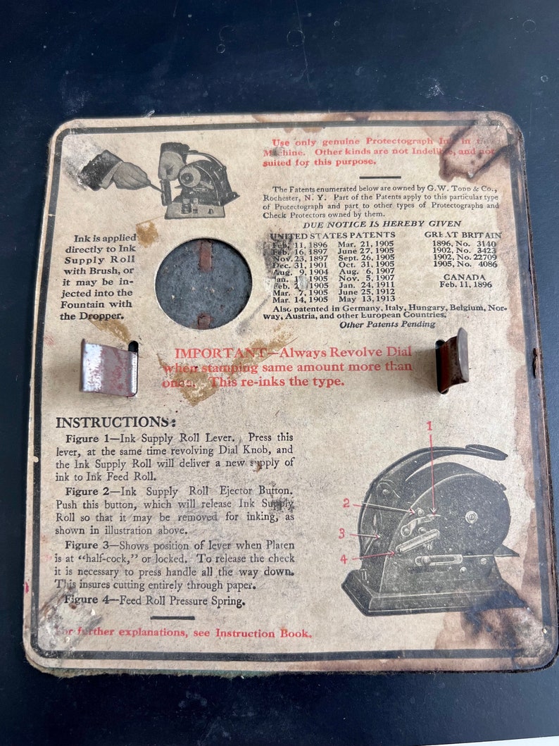 Vintage 1913 Protectograph Cheque Protector: Antique Office Decor ...