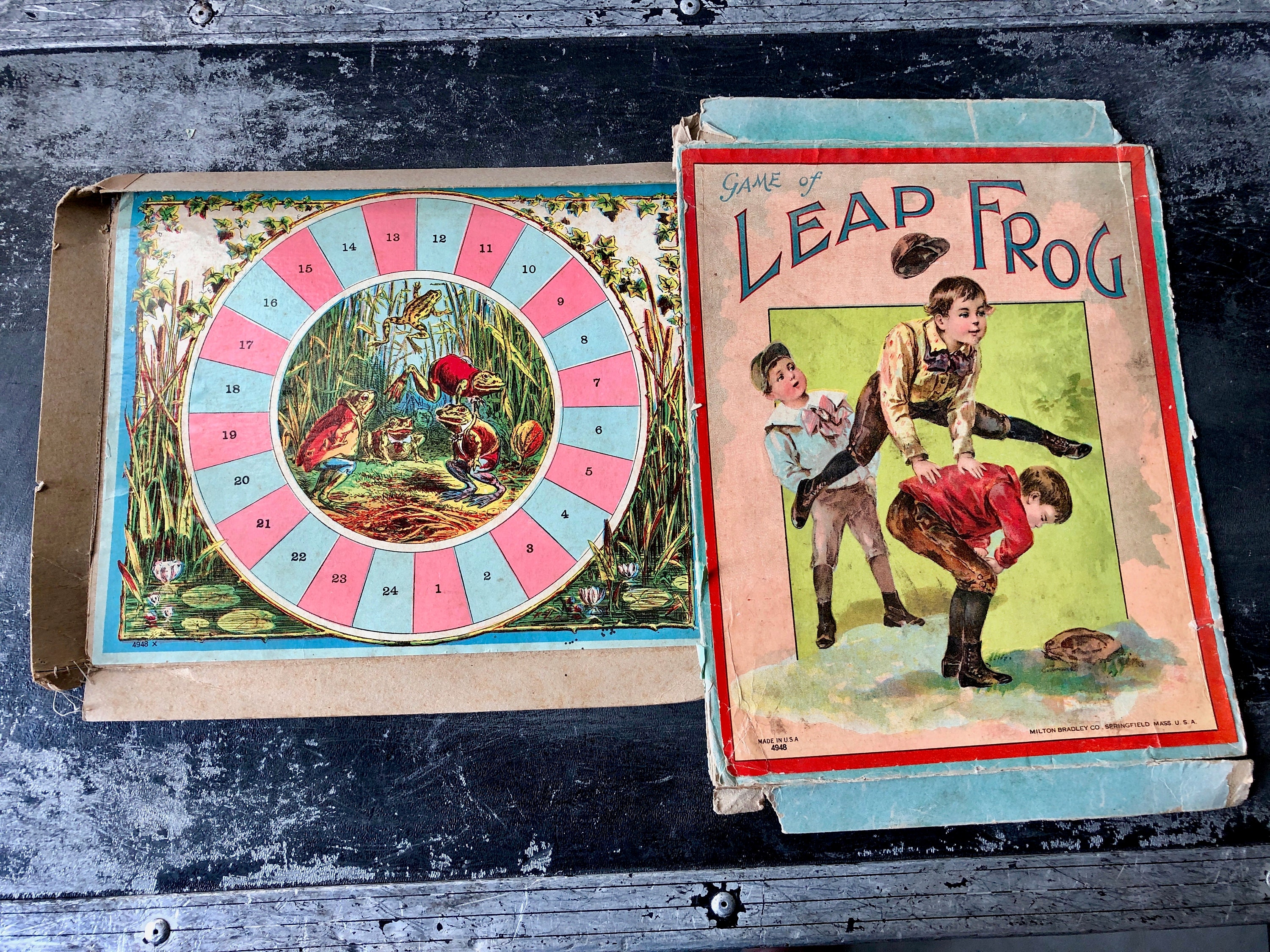Vintage 1920s GAME BOARD Game Of Leap FROG Board and Box Lid Etsy