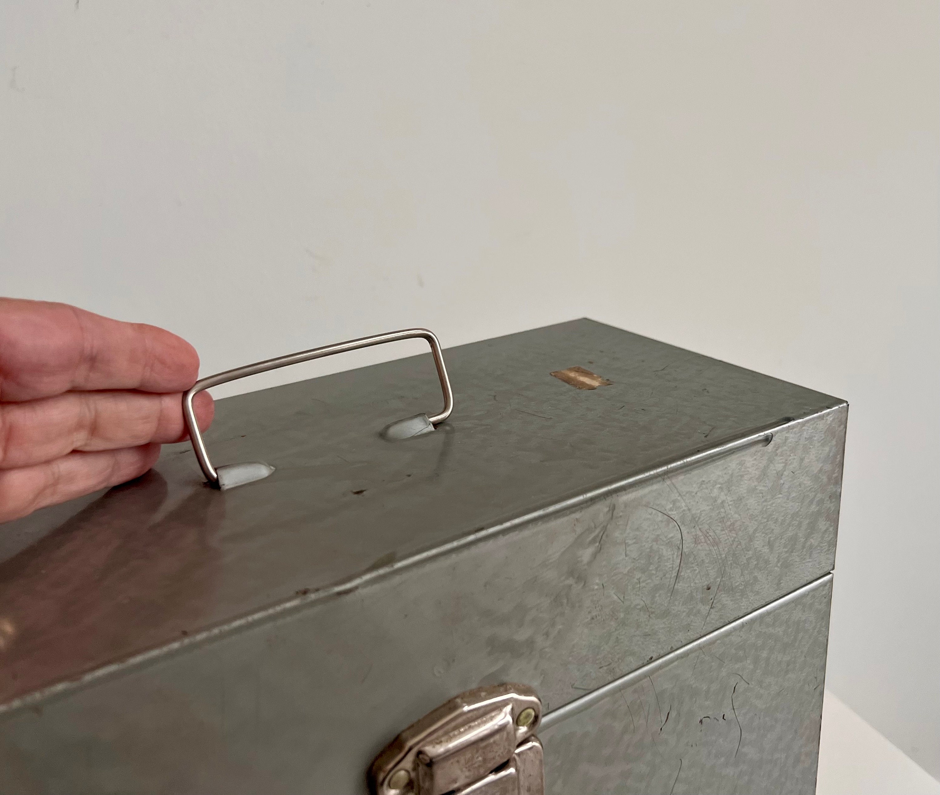 Vintage METAL FILING STORAGE Box Industrial Grey Utility Box