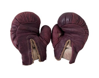 Vintage GLOBE Leather Boxing Gloves: Distressed Sports Bar Decor