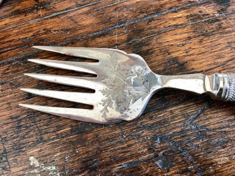 Vintage fish server set bone antler handles hand engraved etsy