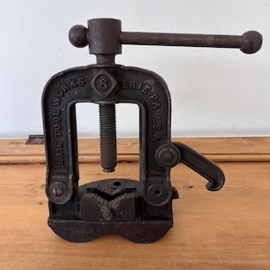 Antique ERIE TOOL WORKS Pipe Vise, U.S.A. Industrial Decor, Cast Iron, Primitive Shop Tool, Steampunk Piece, Man Cave Decor Collectible Tool