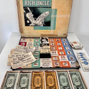 Vintage 1946 RICH UNCLE GAME, Stock Market Game, Parker Brothers Antique &#39;Monopoly-Style&#39; Game, Retro Game, Uncle Pennybags, Complete Game