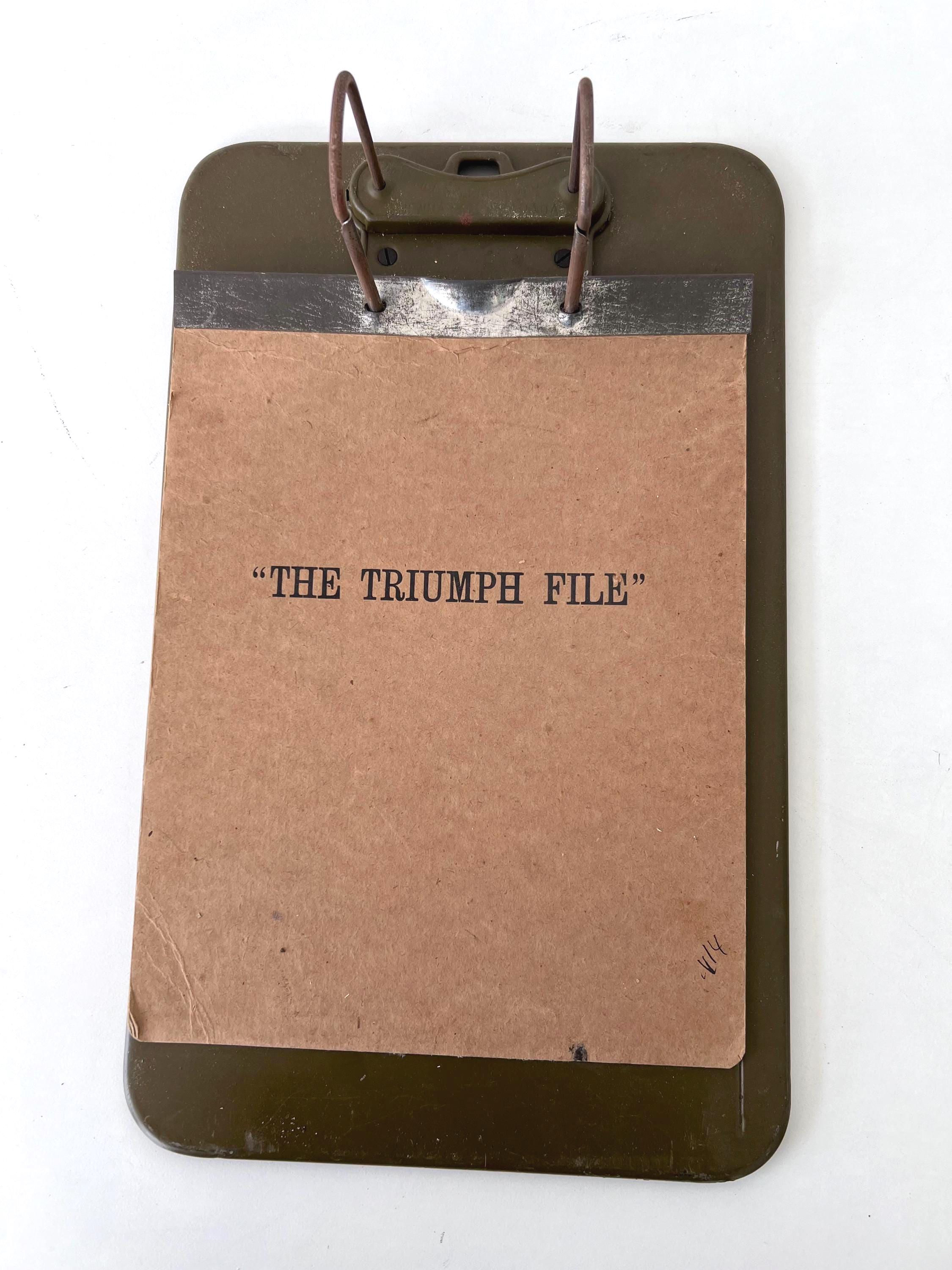 Vintage Triumph File Clipboard, 1940s Olive Green Industrial Decor