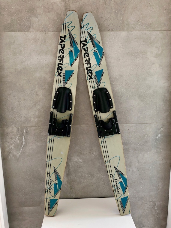 Vintage TAPERFLEX SUNDASH WOOD Water Skis 49 Gray Blue Etsy