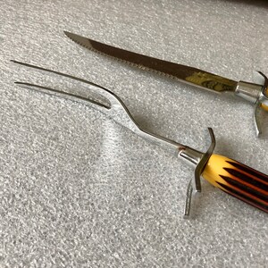 Vintage Glo-Hill Carving Set: Antler Handle Knife & Fork, Canada image 5