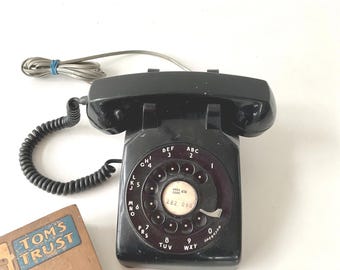 Vintage Black Rotary Telephone, Working, Retro Desk Phone, 1970s Classic