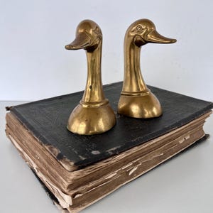 Vintage DUCK HEAD BOOKENDS, Mid-Century Brass Bookends, Pair of 6.5" Duck Head Book Ends, Ornamental Retro Office, Den Decor, Vintage Brass