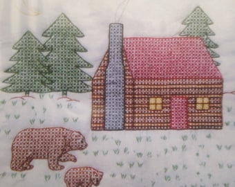 18" Cabin & Bear Quilt Squares