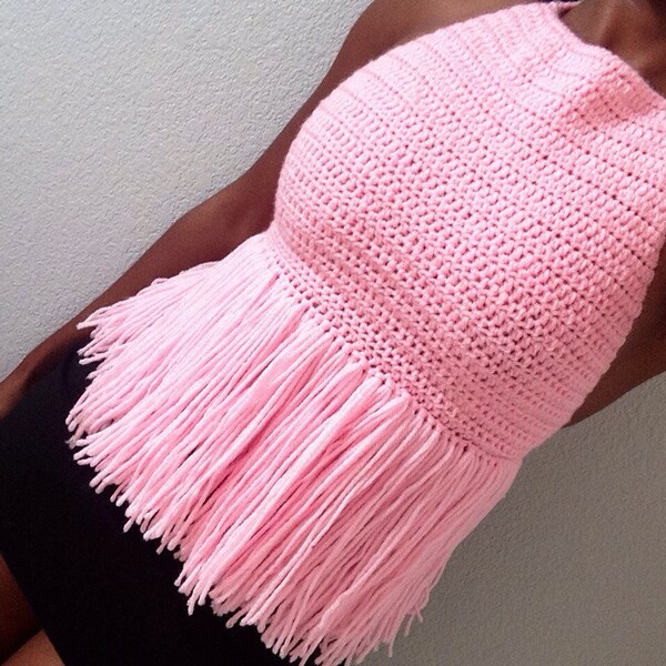 Crochet Fringe Triangle Halter Top