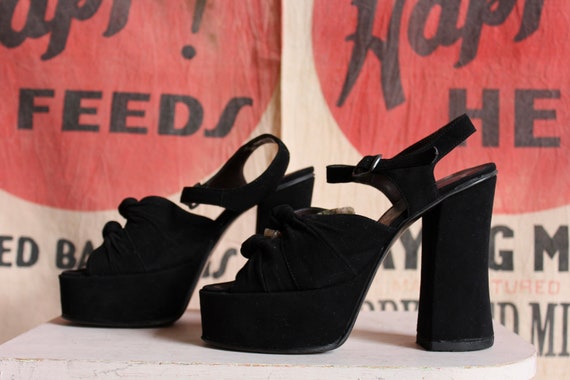 1970s Black Suede Platforms - Vintage 70s Platform
