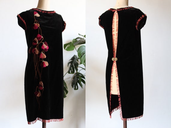 1920s Silk Velvet Open Back Dress