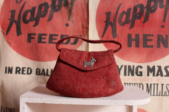 1940s Felted Wool Scottie Dog Purse Muff
