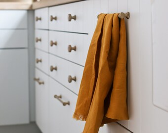 MUSTARD - Pure Linen Tea Towel - 100% linen kitchen towel, flax linen, mustard tea towel, frayed linen dish towel, handmade tea towel