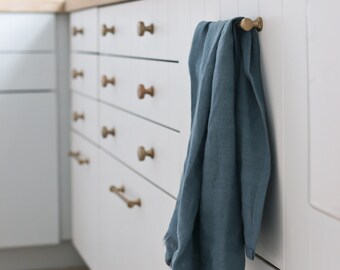 STONE BLUE - Pure Linen Tea Towel - 100% linen kitchen towel, flax linen, mustard tea towel, frayed linen dish towel, handmade tea towel