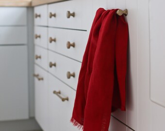 CHRISTMAS RED - Pure Linen Tea Towel - 100% linen kitchen towel, flax linen, red tea towel, frayed linen dish towel, handmade tea towel