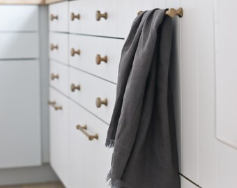 PEWTER Pure Linen Tea Towel - 100% linen kitchen towel, flax linen, gray tea towel, frayed linen dish towel, handmade tea towel