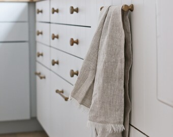 ALL NATURAL Pure Linen Tea Towel - 100% linen kitchen towel, flax linen, brown tea towel, frayed linen dish towel, handmade tea towel