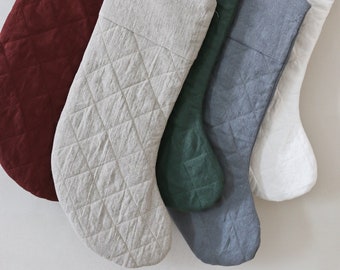 Linen Quilted Stocking | Pure Linen Christmas Stocking | Cozy Quilted Stocking | Handmade Linen Stocking