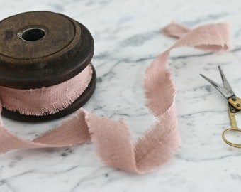 PINK SMOKE - Linen ribbon, 100% pure linen with rustic frayed edging, 1", 2", 3" ribbon, fabric ribbon for weddings, gifts, hair, florals