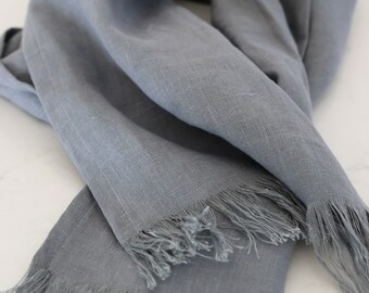 Pure Linen Handmade Scarf - color "PEWTER" - softened finish, Long Linen Scarf, Women's and Men's Scarf, Linen Scarves, Gray Scarf