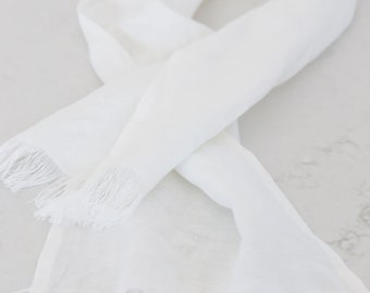 Pure Linen Handmade Scarf - color "SNOW WHITE" - softened finish, Long Linen Scarf, Women's and Men's Scarf, Linen Scarves, White Scarf
