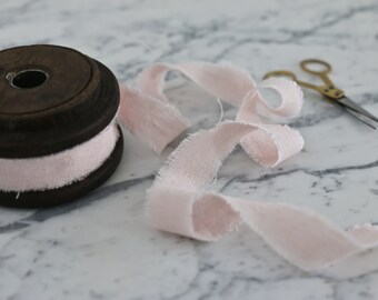 BARELY PINK - Linen ribbon, 100% pure linen with rustic frayed edging, 1", 2", 3" ribbon, fabric ribbon for weddings, gifts, hair, florals