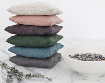 Linen Lavender Sachet - 100% linen fabric with washable slipcover, set of 2, sachet for closets and drawers - color FARMHOUSE GREEN