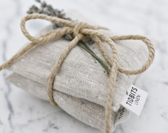 Linen Lavender Sachet - 100% linen fabric with washable slipcover, set of 2, sachet for closets and drawers - color ALL NATURAL