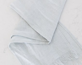 Pure Linen Handmade Scarf - color "BARELY BLUE" - softened finish, Long Linen Scarf, Women's, Men's Scarf, Linen Scarves, Blue/Gray/Green