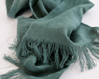 Pure Linen Handmade Scarf - color "FARMHOUSE GREEN" - softened finish, Long Linen Scarf, Women's and Men's Scarf, Linen Scarves, GREEN Scarf