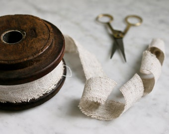 ALL NATURAL - Linen ribbon, 100% pure linen with rustic frayed edging, 1", 2", 3" ribbon, fabric ribbon for weddings, gifts, hair, florals