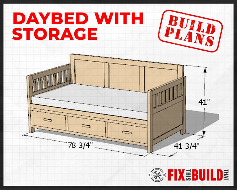 Daybed With Storage Drawers twin Size Plans Etsy