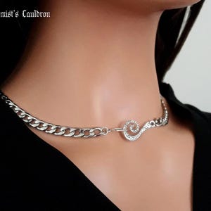 SPIRAL CLASP NECKLACE, Stainless Steel Necklace, Gothic Jewelry, Witch Accessories, Choker Necklace, Jewelry Accessories, Silver Choker