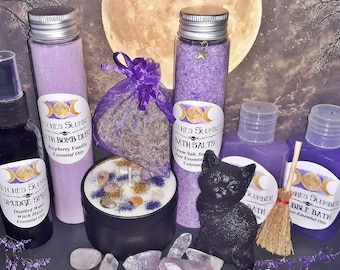 WITCHES SLUMBER, Wiccan Spa Set, Sleep Well, Raspberry Vanilla, Aromatherapy, Gift, Ritual Candle, Witches Bath