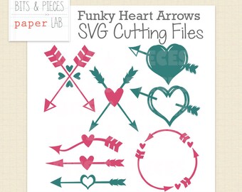 I file in formato SVG taglio: Funky cuore frecce SVG, freccia SVG, cuore svg