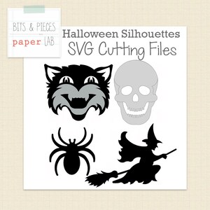 Fichiers de découpe SVG: Silhouettes d’Halloween, Halloween svg, Chat noir svg, Crâne svg, araignée svg, sorcière svg
