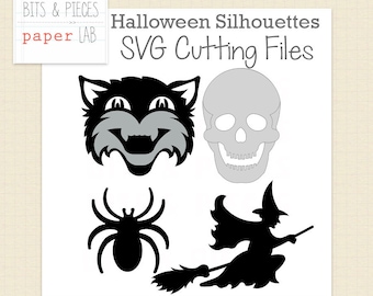 SVG Cutting Files: Halloween Silhouettes, Halloween svg, Black Cat svg, Skull svg, spider svg, witch svg